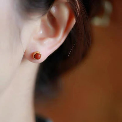 Retro Geometric Red Acrylic Stud Earrings For Women With Electroplated Finish
