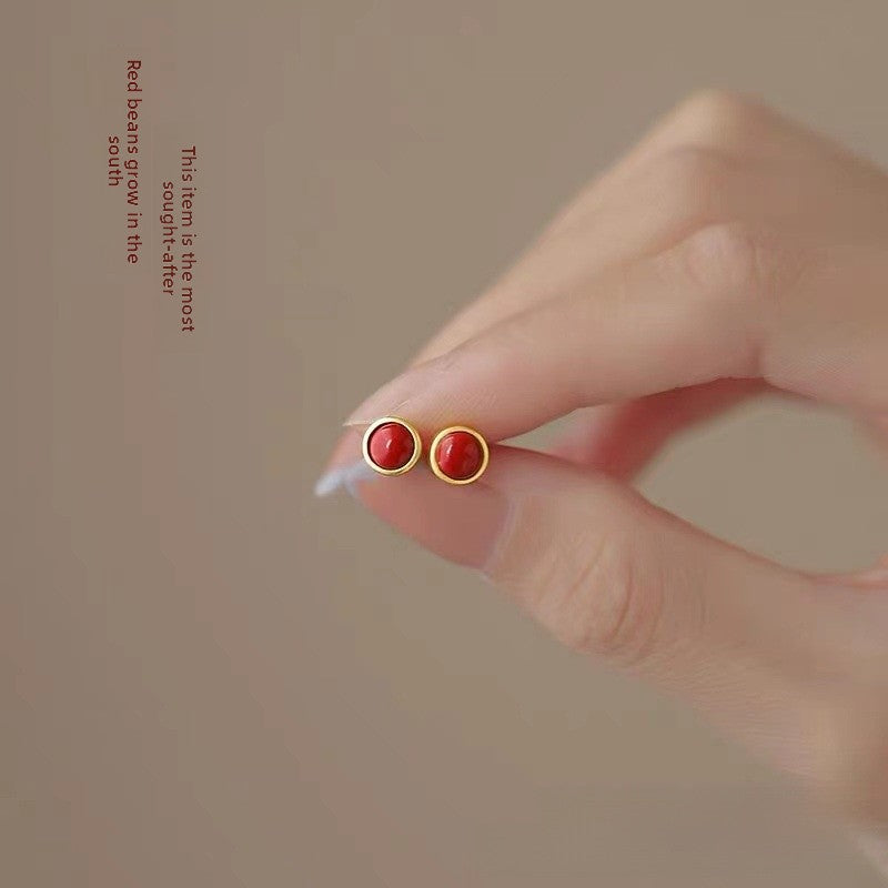 Retro Geometric Red Acrylic Stud Earrings For Women With Electroplated Finish