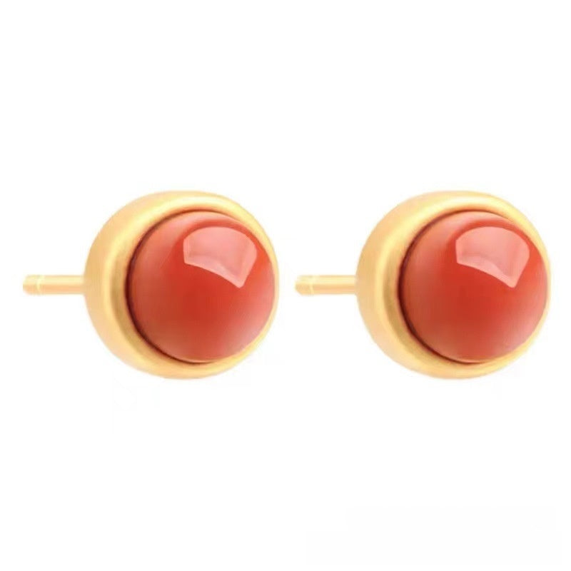 Retro Geometric Red Acrylic Stud Earrings For Women With Electroplated Finish