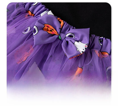 Halloween Cartoon Princess Polyester Skirt Co-ord Set For Girls, 3 Pieces Kids Clothing Set