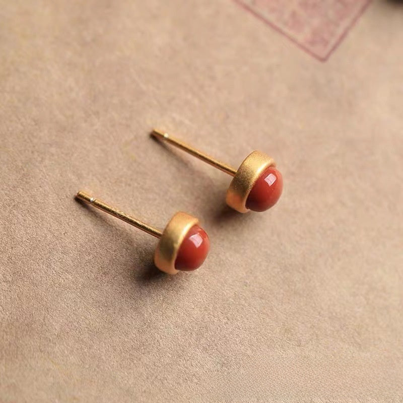 Retro Geometric Red Acrylic Stud Earrings For Women With Electroplated Finish