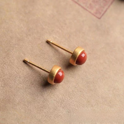 Retro Geometric Red Acrylic Stud Earrings For Women With Electroplated Finish