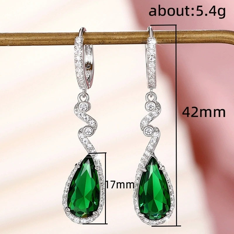 Water Droplets Earrings For Women Featuring White Zircon Inlay And Copper Studs