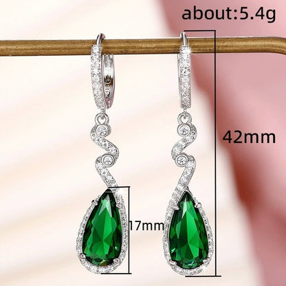 Water Droplets Earrings For Women Featuring White Zircon Inlay And Copper Studs