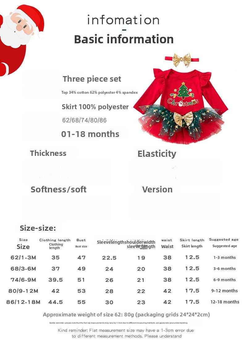 Christmas Cartoon Baby Girl's Skirt Co-ord Set In Cotton With Tulle Fabric For Festive Kids Clothing