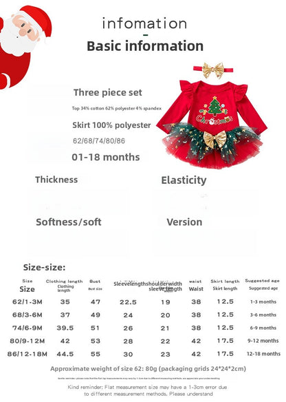 Christmas Cartoon Baby Girl's Skirt Co-ord Set In Cotton With Tulle Fabric For Festive Kids Clothing