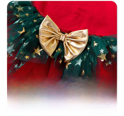 Christmas Cartoon Baby Girl's Skirt Co-ord Set In Cotton With Tulle Fabric For Festive Kids Clothing