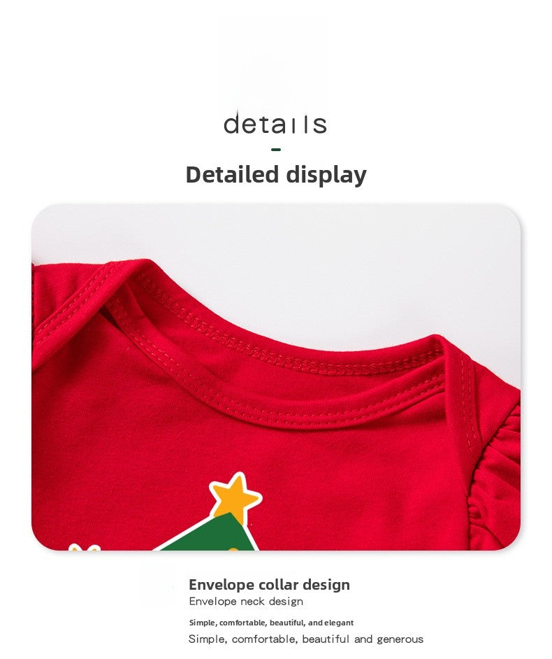 Christmas Cartoon Baby Girl's Skirt Co-ord Set In Cotton With Tulle Fabric For Festive Kids Clothing