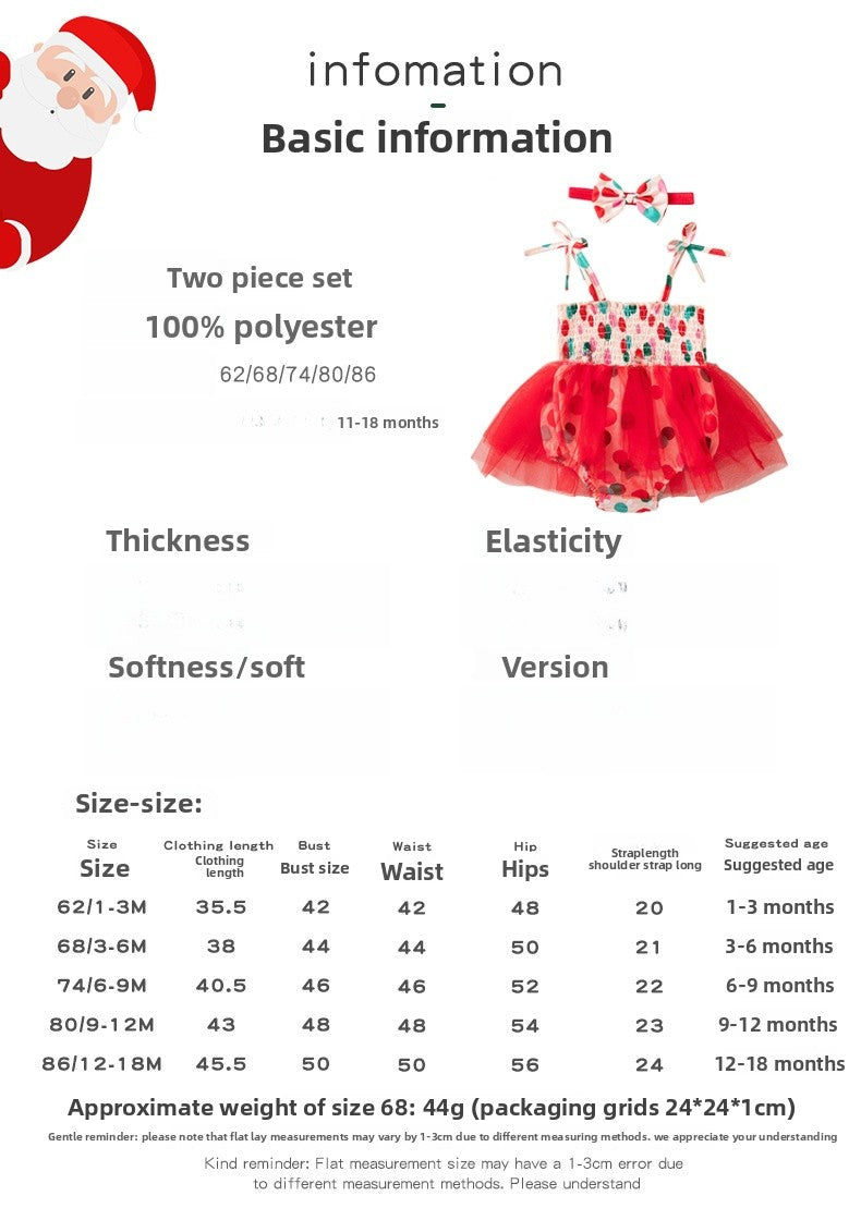 Christmas Baby Girl's Romper In Polyester With Mesh Fabric, Perfect Festival Outfit For Baby 0-2 Years