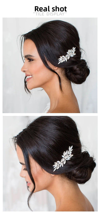 Wedding Leaf Hairpin For Women In Alloy With Rhinestones, Perfect For Wedding Season