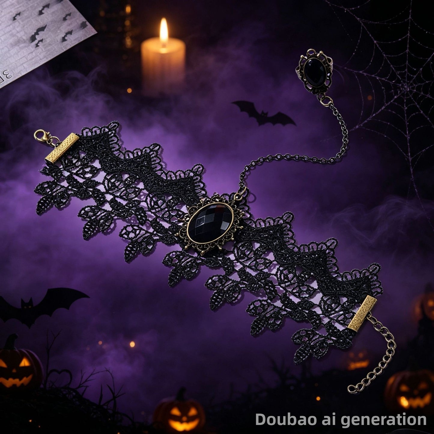 Handmade Gothic Lace Hand Chain Bracelet For Women With Artificial Crystal Inlay