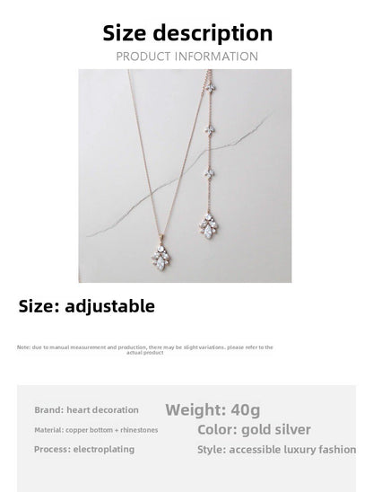 Silver Alloy Body Chain For Women With Leaf Pattern And Electroplated Finish, Featuring Rhinestones