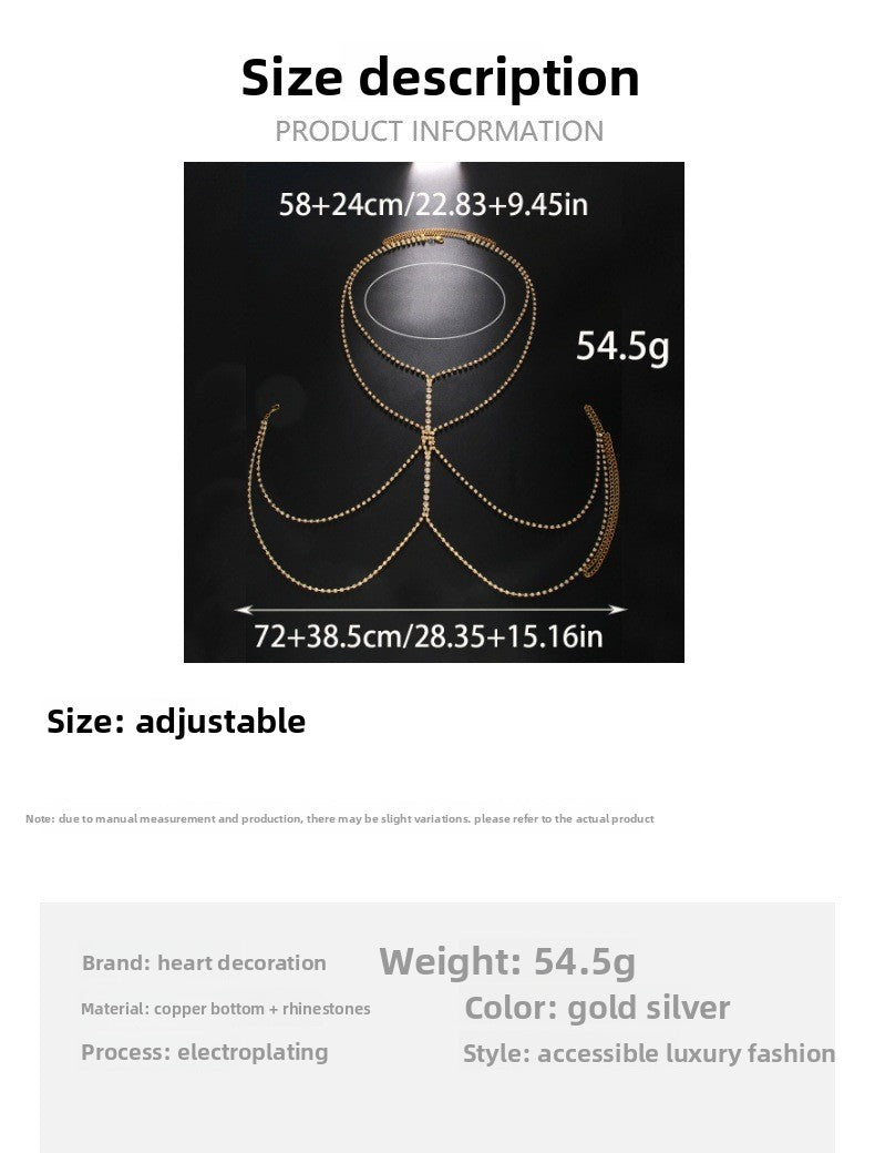 Simple Style Silver Alloy Body Chain For Women With Geometric Pattern And Electroplated Finish, Featuring Rhinestones