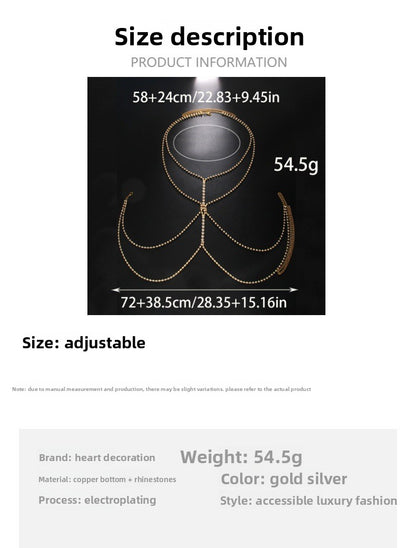 Simple Style Silver Alloy Body Chain For Women With Geometric Pattern And Electroplated Finish, Featuring Rhinestones