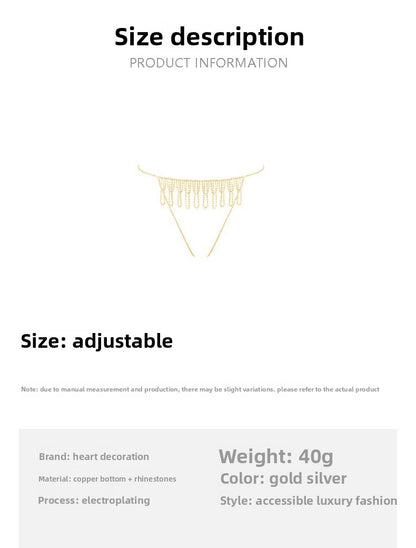 Waves Tassel Body Chain For Women In Ethnic Style With Silver Rhinestones Inlay