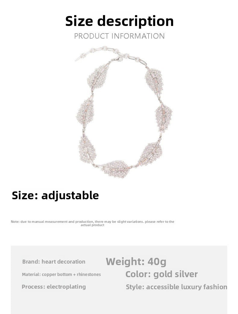 Silver Leaf Necklace For Women Featuring Rhinestone Inlay And Alloy Pendant Material
