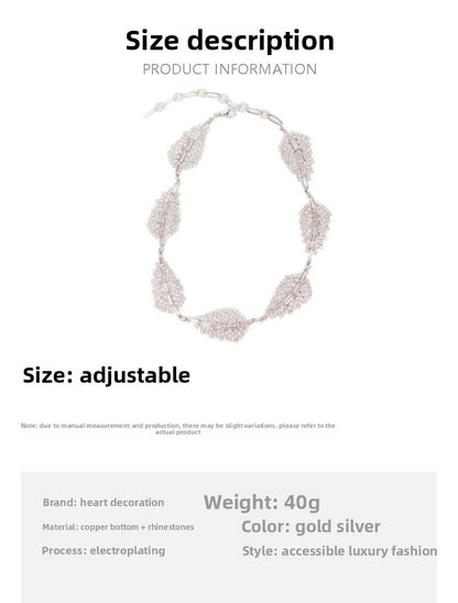 Silver Leaf Necklace For Women Featuring Rhinestone Inlay And Alloy Pendant Material