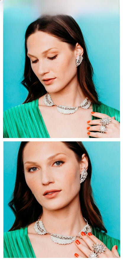 Silver Leaf Necklace For Women Featuring Rhinestone Inlay And Alloy Pendant Material