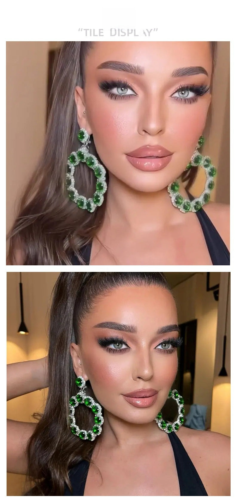 Luxurious Round Silver Alloy Earrings For Women Featuring May Birthstone Emerald Inlay