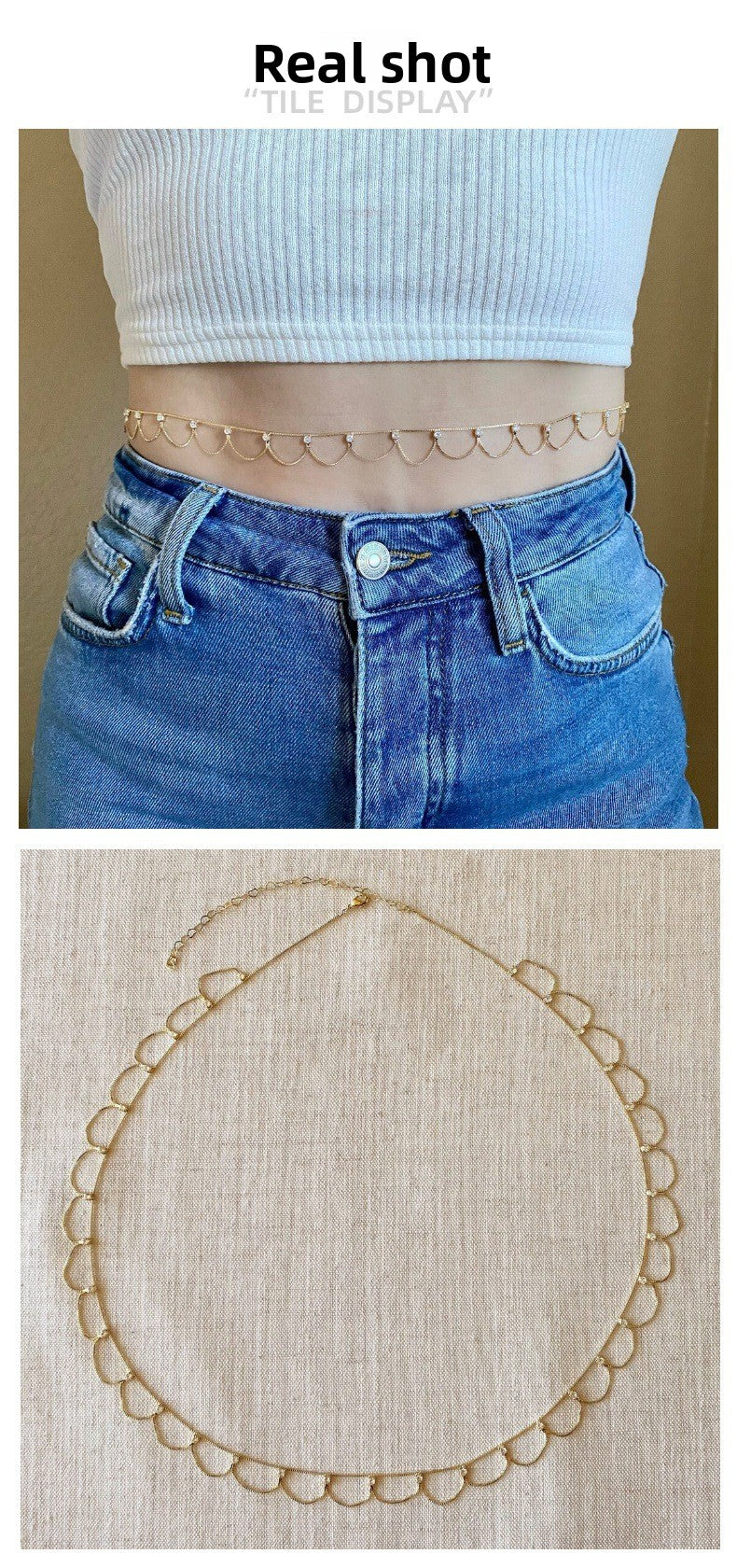 Silver Women's Waist Chain With Geometric Pattern, Rhinestones And Artificial Gemstones, Electroplated Finish