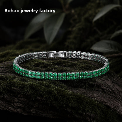 Women’s Circle Tennis Bracelet With Green Zircon Inlay Featuring A Classic Tennis Chain Design