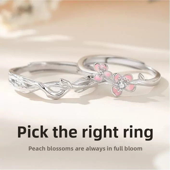 Couple Peach Epoxy Rings In Electroplated Copper With Rhinestone Inlay
