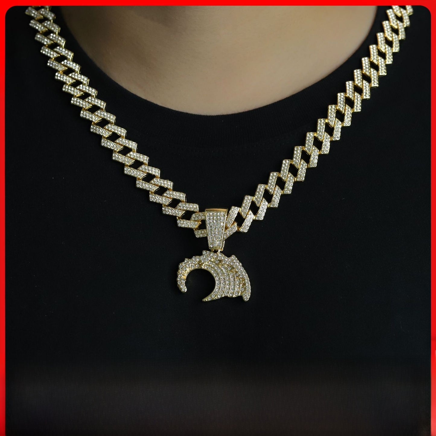 Hip-Hop Sea Wave Pendant In Silver Zinc Alloy With Rhinestone Inlay, Perfect For Spring & Summer