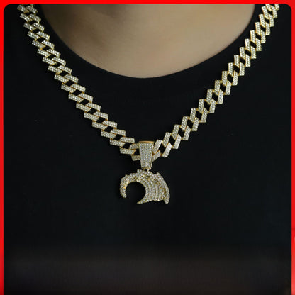 Hip-Hop Sea Wave Pendant In Silver Zinc Alloy With Rhinestone Inlay, Perfect For Spring & Summer