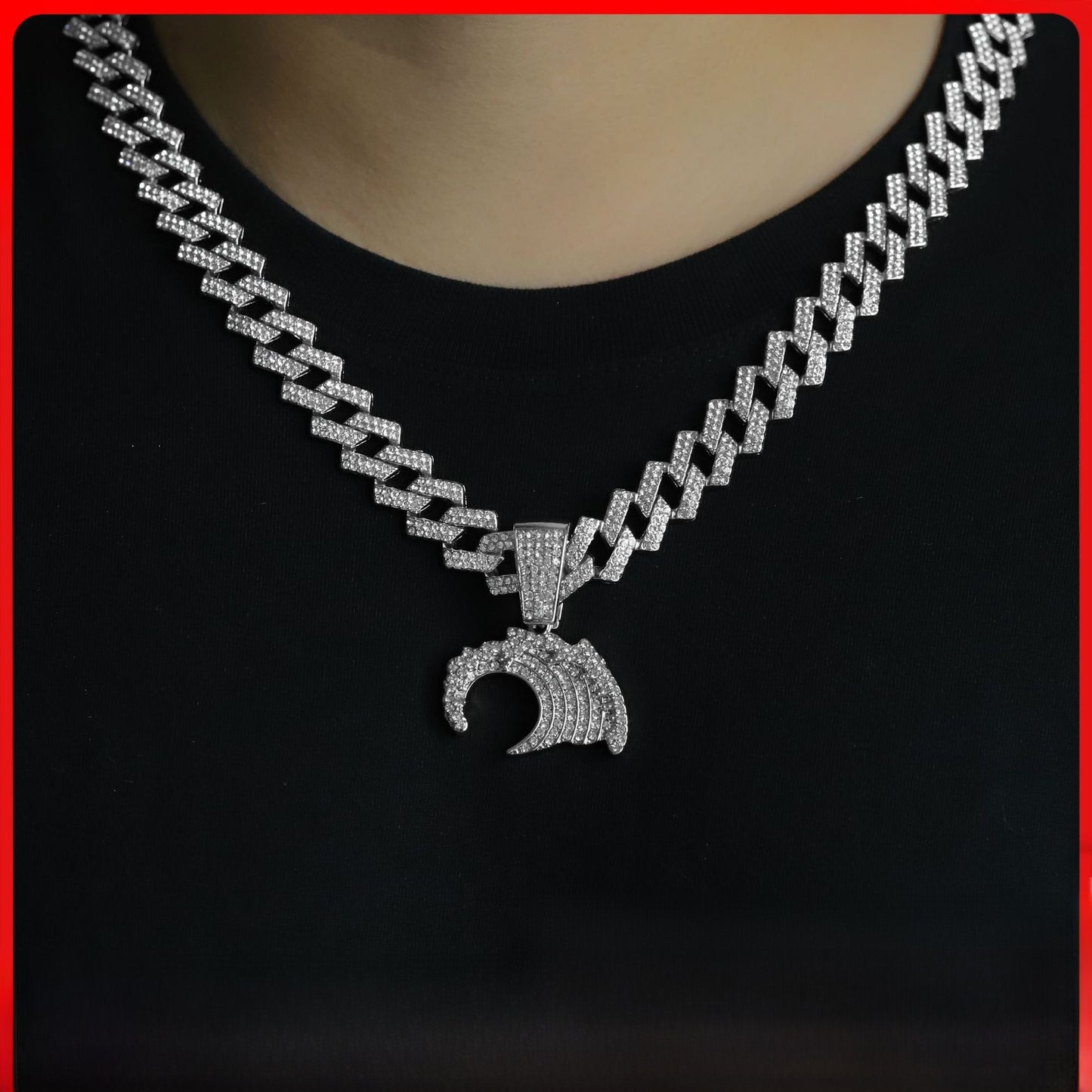 Hip-Hop Sea Wave Pendant In Silver Zinc Alloy With Rhinestone Inlay, Perfect For Spring & Summer