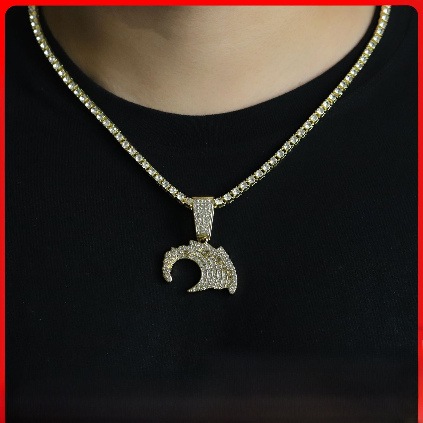 Hip-Hop Sea Wave Pendant In Silver Zinc Alloy With Rhinestone Inlay, Perfect For Spring & Summer