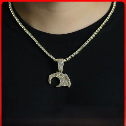 Hip-Hop Sea Wave Pendant In Silver Zinc Alloy With Rhinestone Inlay, Perfect For Spring & Summer