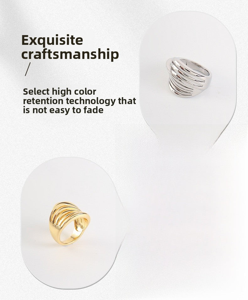Unisex Stripe Open Rings Made Of Copper With Real Gold Plated Finish In Elegant Gold Color