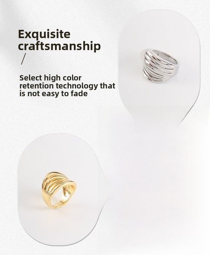 Unisex Stripe Open Rings Made Of Copper With Real Gold Plated Finish In Elegant Gold Color