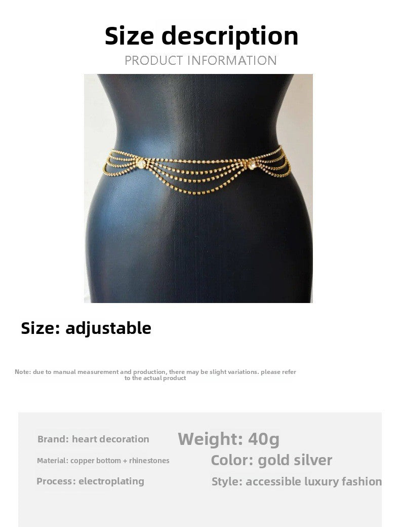 Silver Alloy Waist Chain For Women Featuring Geometric Rhinestones, Perfect For Stage Wear