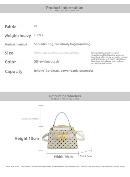 Women’s Square Crossbody Bag In PU Leather With Polka Dots And Sewing Thread Detail, Perfect For Summer