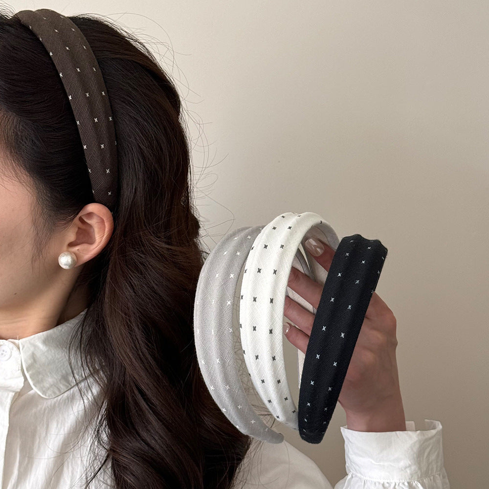 Sweet Polka Dots Hair Band For Women In Dyed Black, Made With Mixed Materials, Perfect For Summer