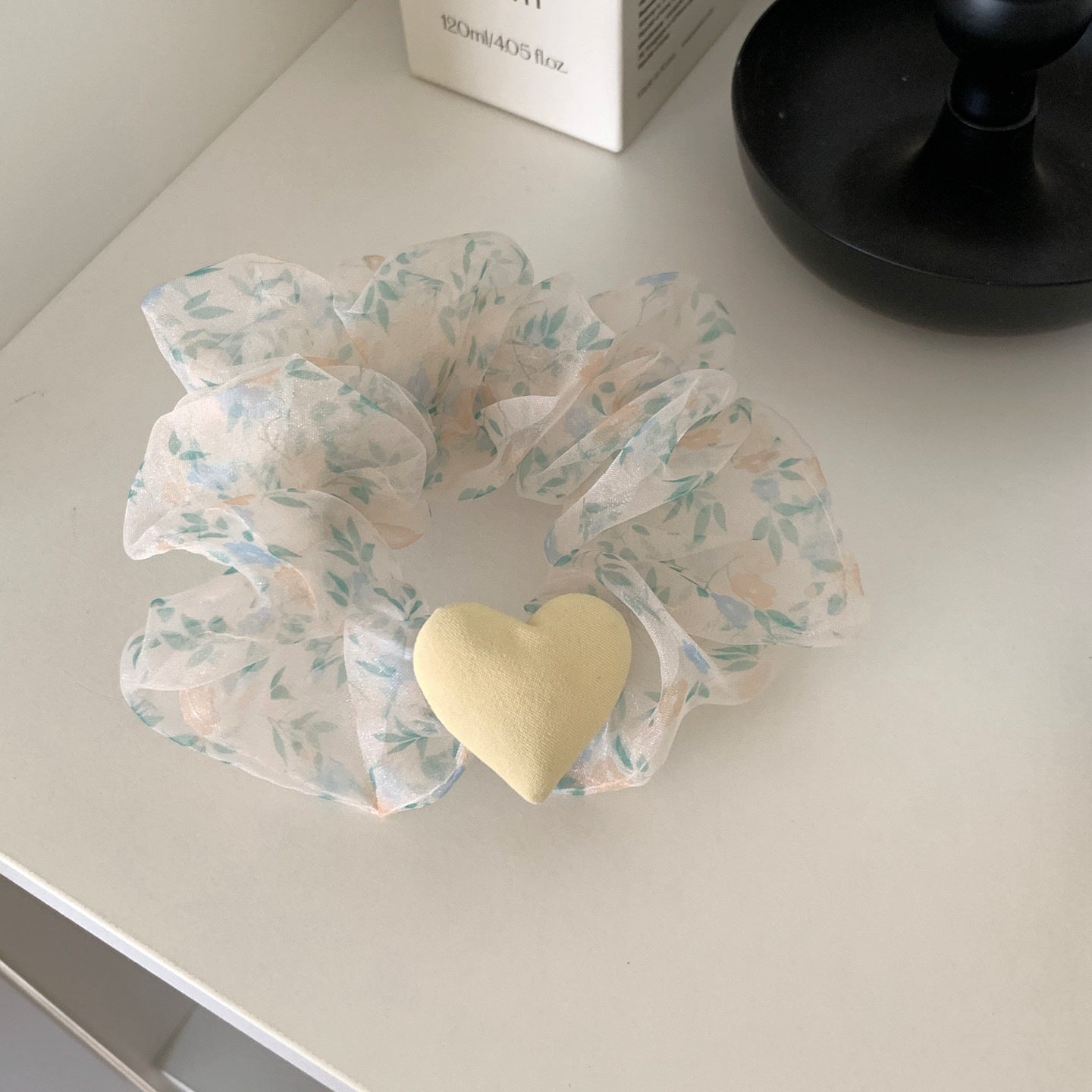 Heart Shape Scrunchie Hair Accessory In White Organza, Perfect For Spring