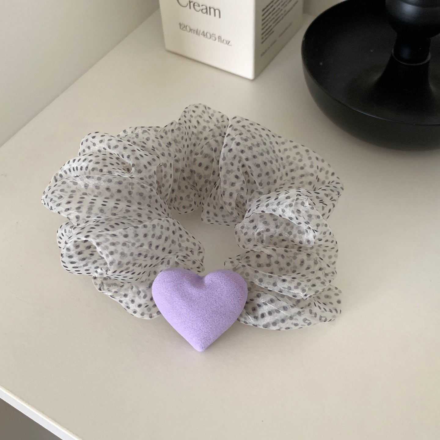 Heart Shape Scrunchie Hair Accessory In White Organza, Perfect For Spring