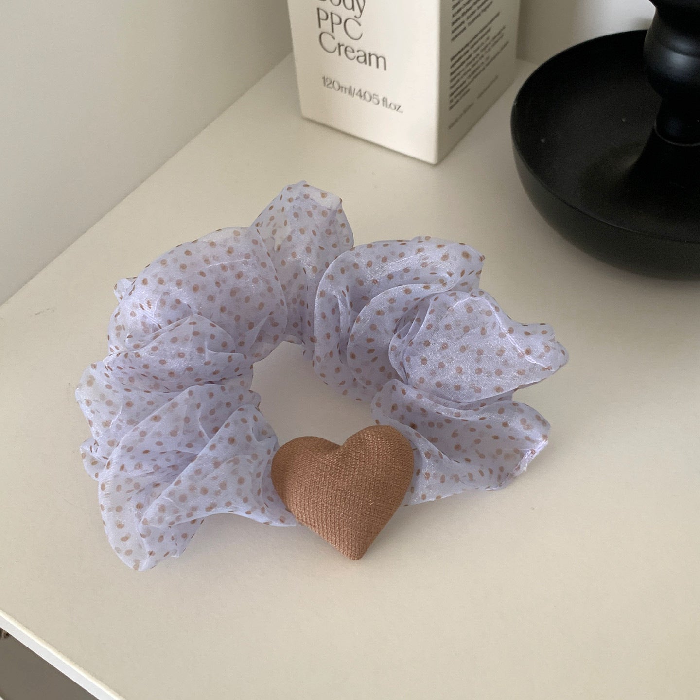 Heart Shape Scrunchie Hair Accessory In White Organza, Perfect For Spring