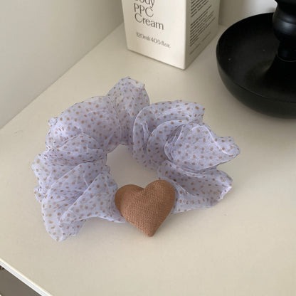 Heart Shape Scrunchie Hair Accessory In White Organza, Perfect For Spring