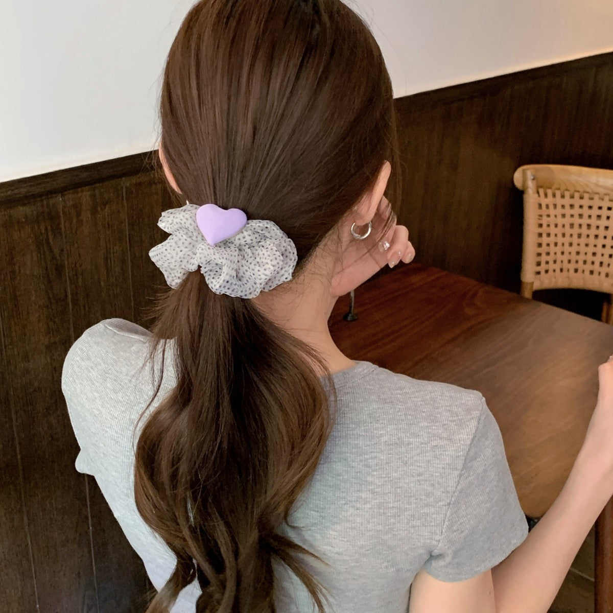 Heart Shape Scrunchie Hair Accessory In White Organza, Perfect For Spring