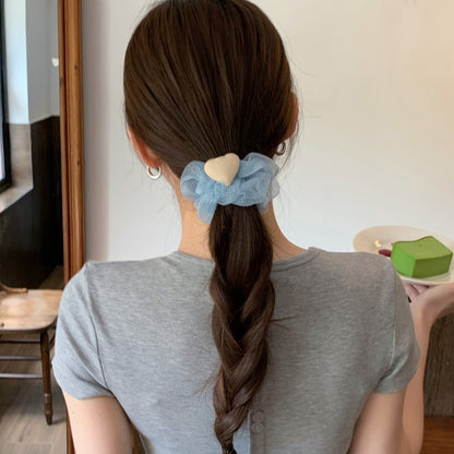 Heart Shape Scrunchie Hair Accessory In White Organza, Perfect For Spring