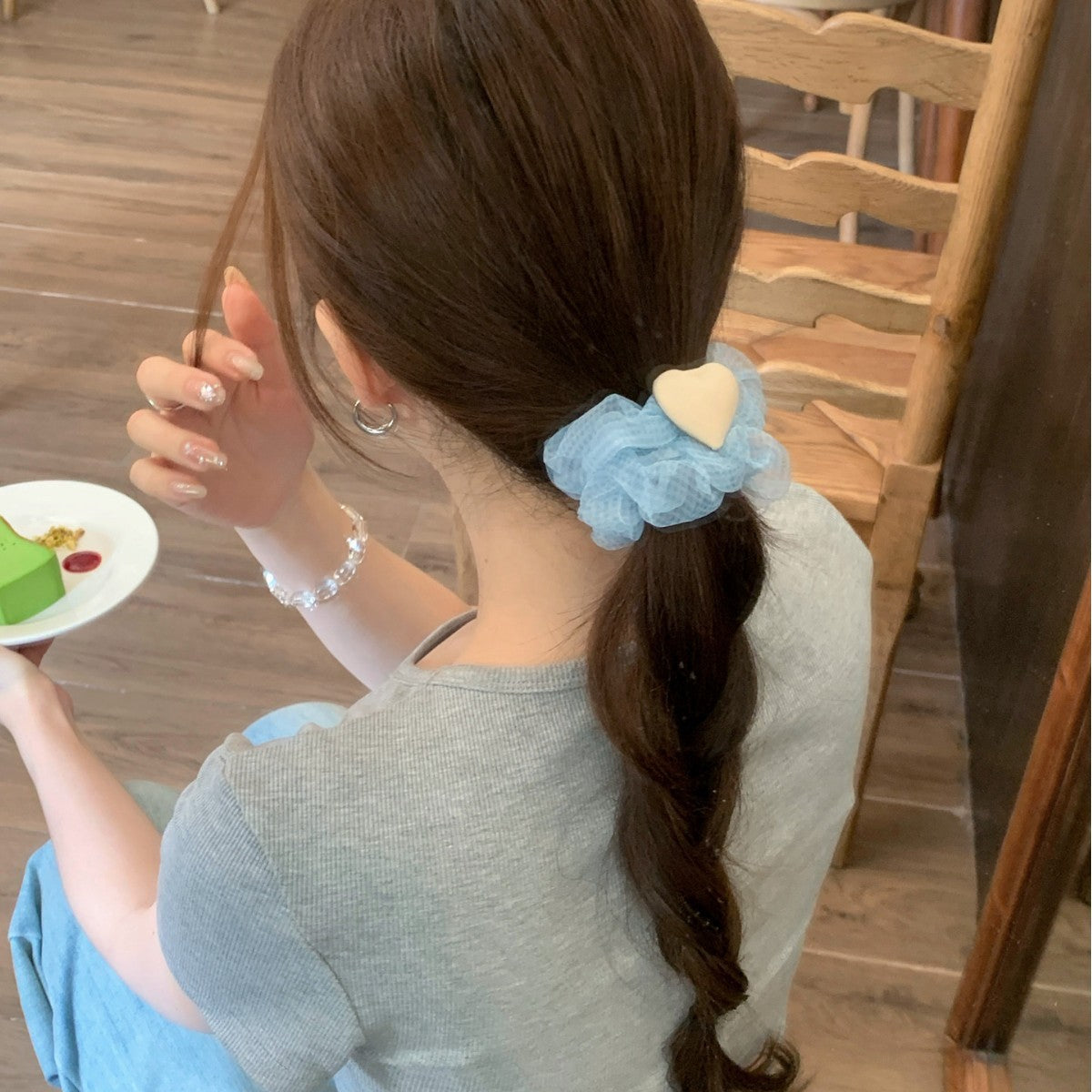 Heart Shape Scrunchie Hair Accessory In White Organza, Perfect For Spring