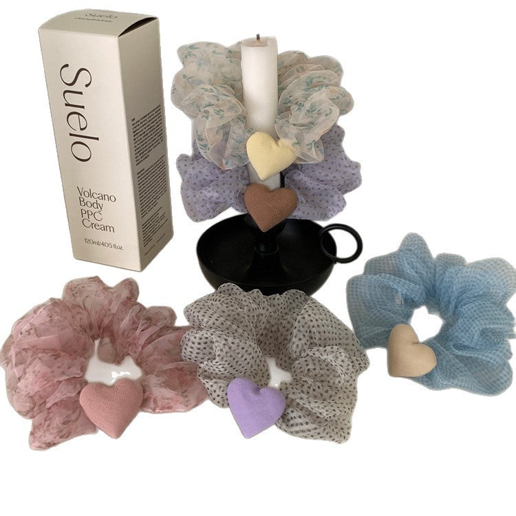 Heart Shape Scrunchie Hair Accessory In White Organza, Perfect For Spring