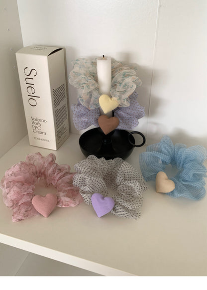 Heart Shape Scrunchie Hair Accessory In White Organza, Perfect For Spring