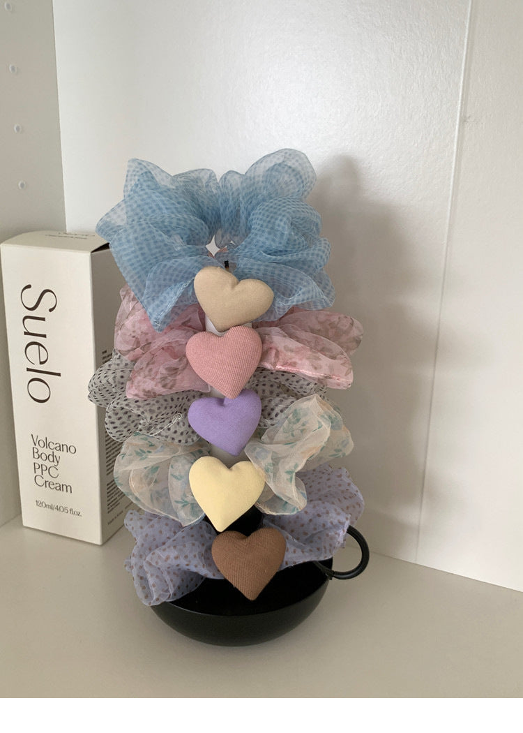 Heart Shape Scrunchie Hair Accessory In White Organza, Perfect For Spring