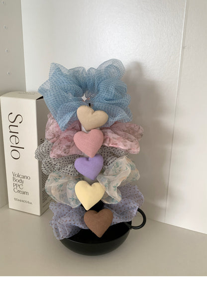 Heart Shape Scrunchie Hair Accessory In White Organza, Perfect For Spring