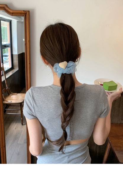 Heart Shape Scrunchie Hair Accessory In White Organza, Perfect For Spring