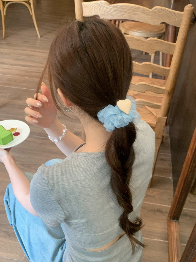 Heart Shape Scrunchie Hair Accessory In White Organza, Perfect For Spring