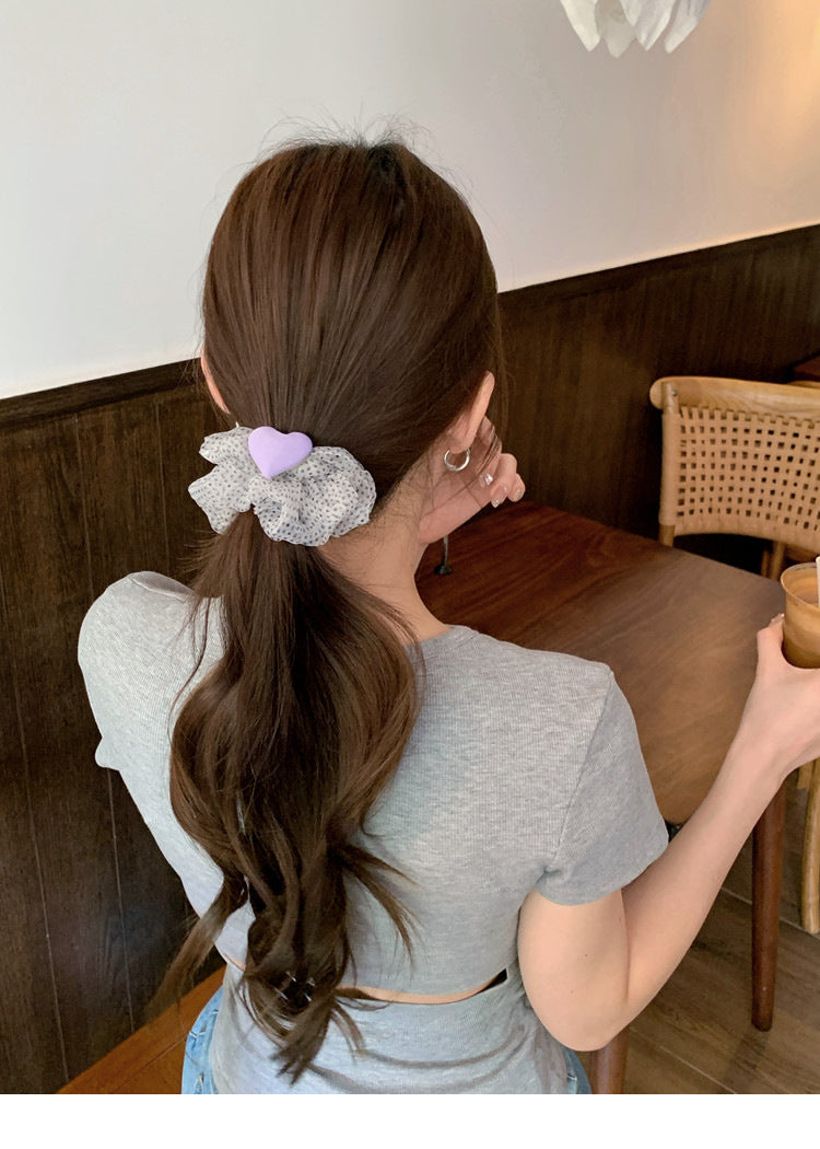 Heart Shape Scrunchie Hair Accessory In White Organza, Perfect For Spring
